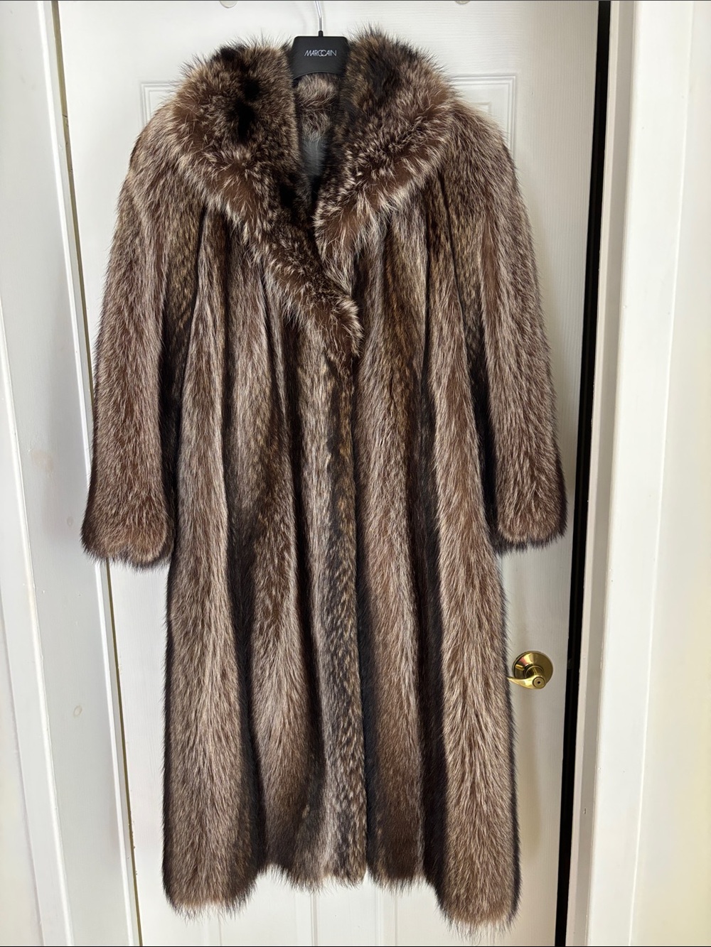 Full-Length Brown Racoon fur coat.